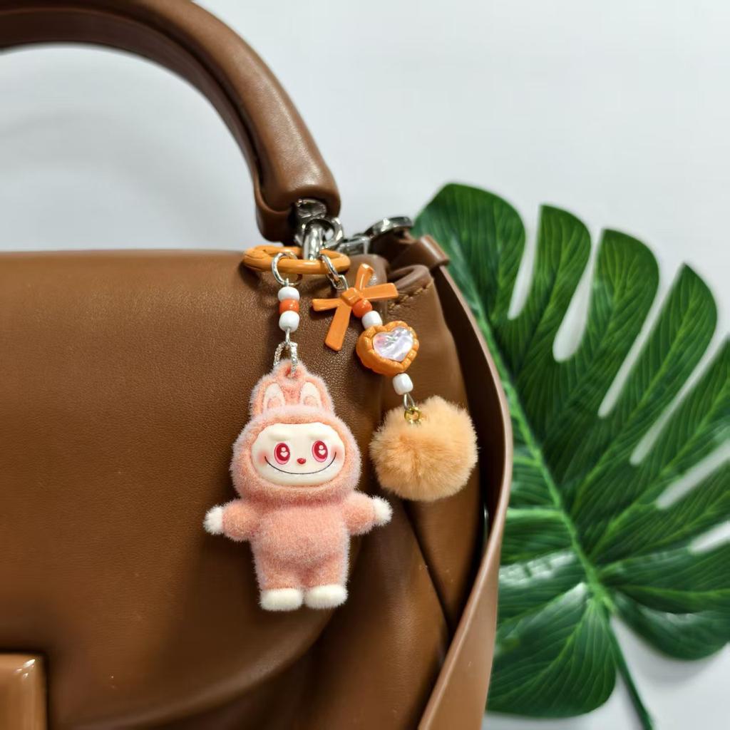 Labubu Cloth Cute Grain Standing Flocking Labubu Bag Couple Car Keychain Decorative Pendant Mobile Phone Chain