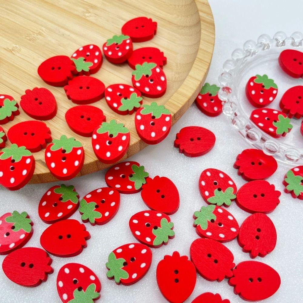 50Pcs Wooden Strawberry Buttons Red Pink Sewing Accessories Supplies Girl Kids