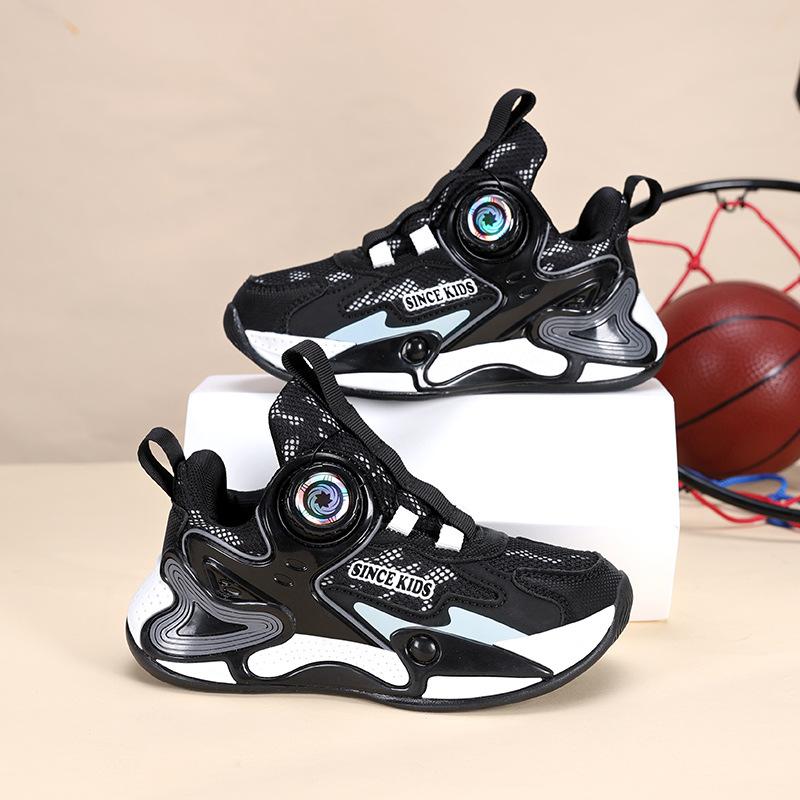 Boys Shoes 2025 Spring and Autumn Models Mesh Breathable Children's Sports Shoes Leather Surface Medium and Older Children's Running Shoes Youth Bas