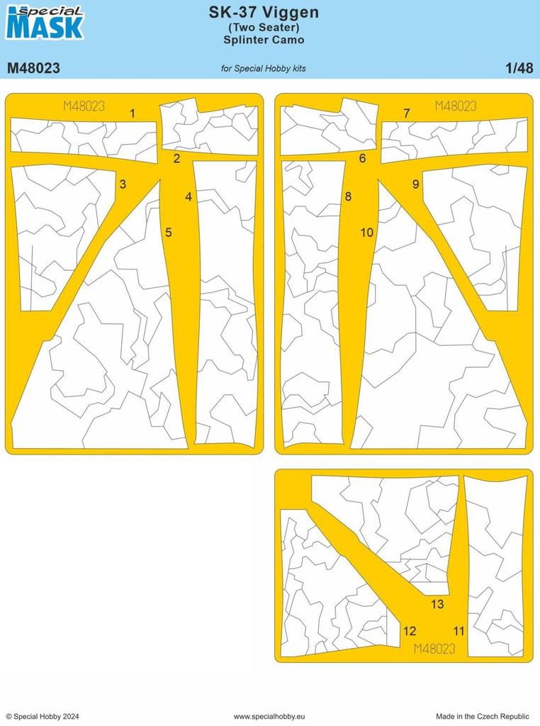 CMK Saab Bigen Camouflage Mask Seal Special Masking Seal for Plastic Model CMM48023 1/48 SK-37 Two-Seater (For Hobby)