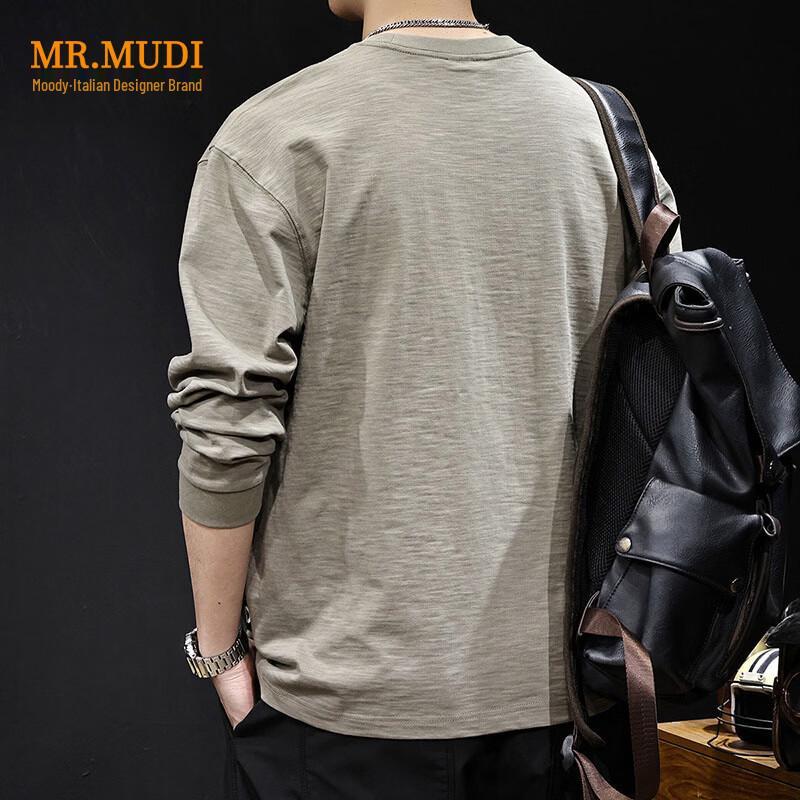 MR.MUDI Men's Cotton Slub Long-Sleeve Crewneck T-Shirt