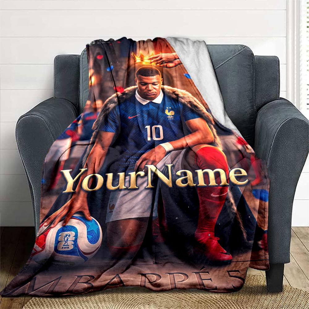Mbappe Customize Text Blanket Gift Personalized Blanket Warmthful Decor for Picnics Bed Office Sofa Four Seasons Universal