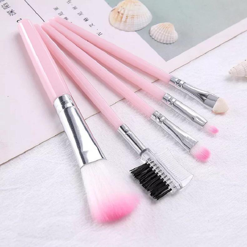 Beginner 5-Piece Makeup Brush Set: Lip, Blush, Eyeshadow Brushes & Eyelash Comb