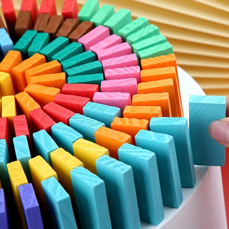 Colored Wooden Domino Blocks - 120 Pieces for Kids Age 2-6