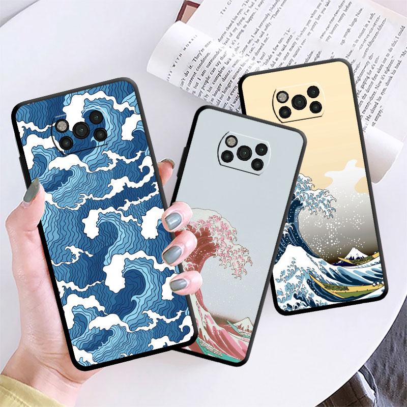 Японский волнистый художественный чехол для Samsung Galaxy M30s M33 M12 M51 M32 5g M31 M13 M52 M22 M23 M23 M01 M53 M31s M11, черный чехол-бампер