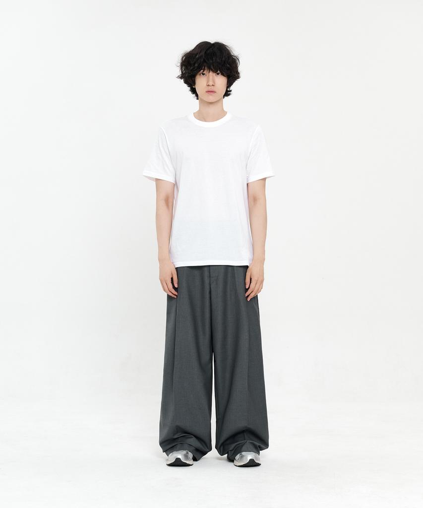 SIGNATURE Single-Pleat Wide Slacks [Gray]