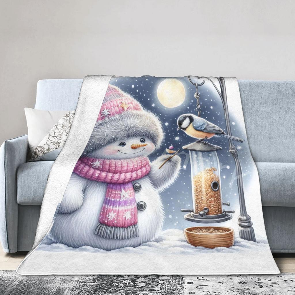 Christmas Snowman Plush Blanket Children Flannel Throw Blanket For Home Decor Warm Custom Quality Bedspread Gift