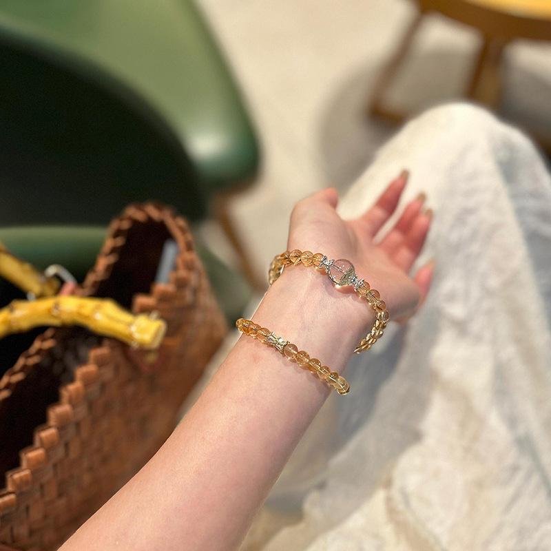 Natural Brazilian Citrine Bracelet for Women, Double Strand, Super Shiny Yellow, Azeztulite, Green Phantom, Wealth and Freedom Multi-Strand Bracelet