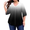 Women's Fashion Large Size Printed V-Neck Three-quarter Sleeve Top