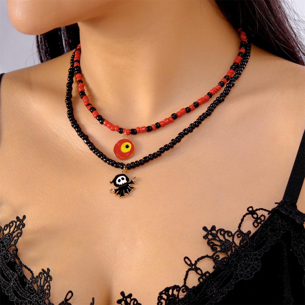 Halloween Beads Necklace for Women Funny Multi-layered Colorful Beads Pendant Necklace Halloween Costume Party Jewelry