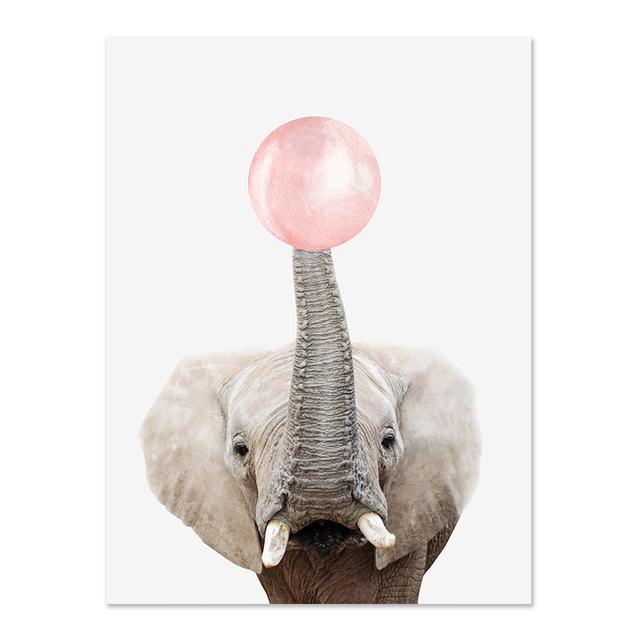 Розовый пузырь слон Жираф плакат с принтом животных детская настенная живопись на холсте детская картина скандинавская детская комната украшения