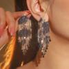 Luxury Super Flash Rhinestone Long Tassel Earrings Female Fashion Temperament Earrings Bridal Earrings Jewelry 1 Pair