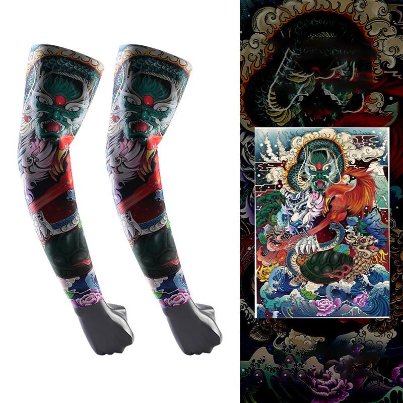 Мужские охлаждающие рукава для езды на велосипеде с защитой от ультрафиолета, нарукавники с принтом и татуировкой, для велоспорта, с ледяным шелком, лето