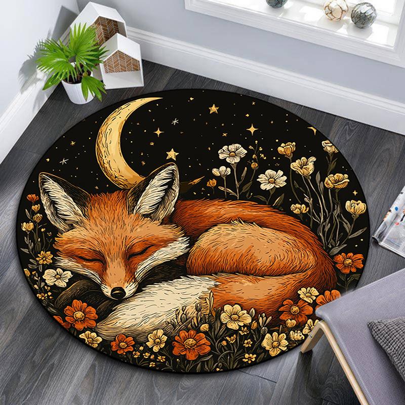 Fox Dreams Round Area Rug,Carpet Rug for Living Room Bedroom Sofa Playroom Decor,Non-slip Floor Mat