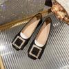 Temperament Square Buckle Shallow Mouth Rhinestone Commuting Versatile Single Shoes Women's New Grandma Shoes