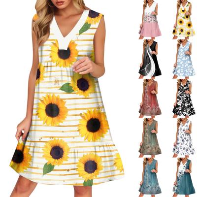 Женский повседневный модный дышащий жилет с V-образным вырезом и карманами, цветочное праздничное платье