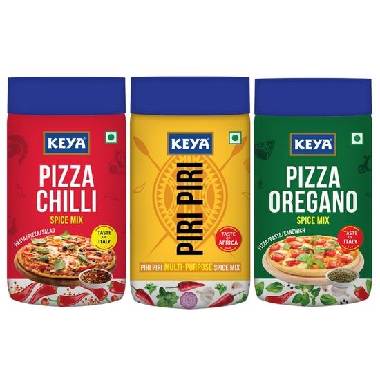 Keya International Sprinklers Combo | Итальянская пицца с орегано 80 г | Пири-пири 100 г | Итальянская пицца с чили 70 г | Упаковка из 3 шт.