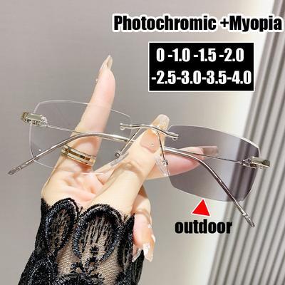 Фотохромные солнцезащитные очки для близорукости с диоптриями, унисекс, блокирующие синий свет, готовые женские очки для близорукости без оправы