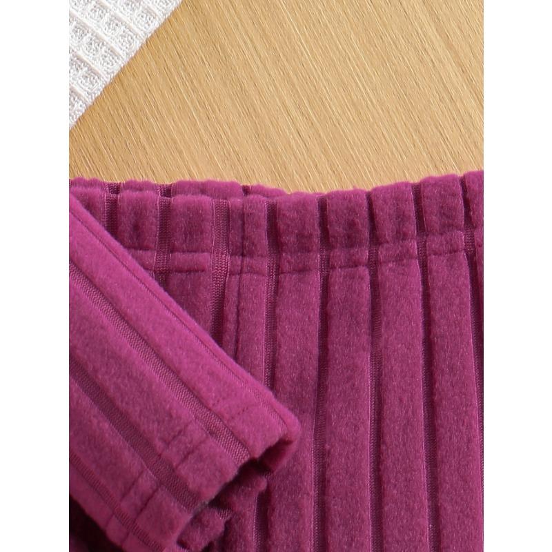 Шикарный комплект для девочек: платье с длинным рукавом и бантом и брюки - Уютная флисовая подкладка, однотонный, машинная стирка - Идеально для осени/зимы, идеально для улицы