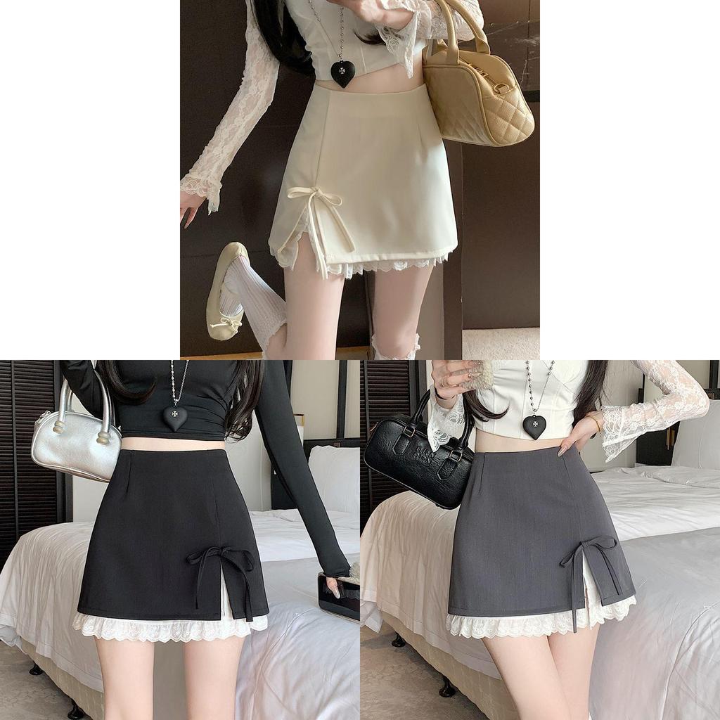 Cotton Blended Short Skirt With Sweet Bowknot Design For Casual And Date Wear