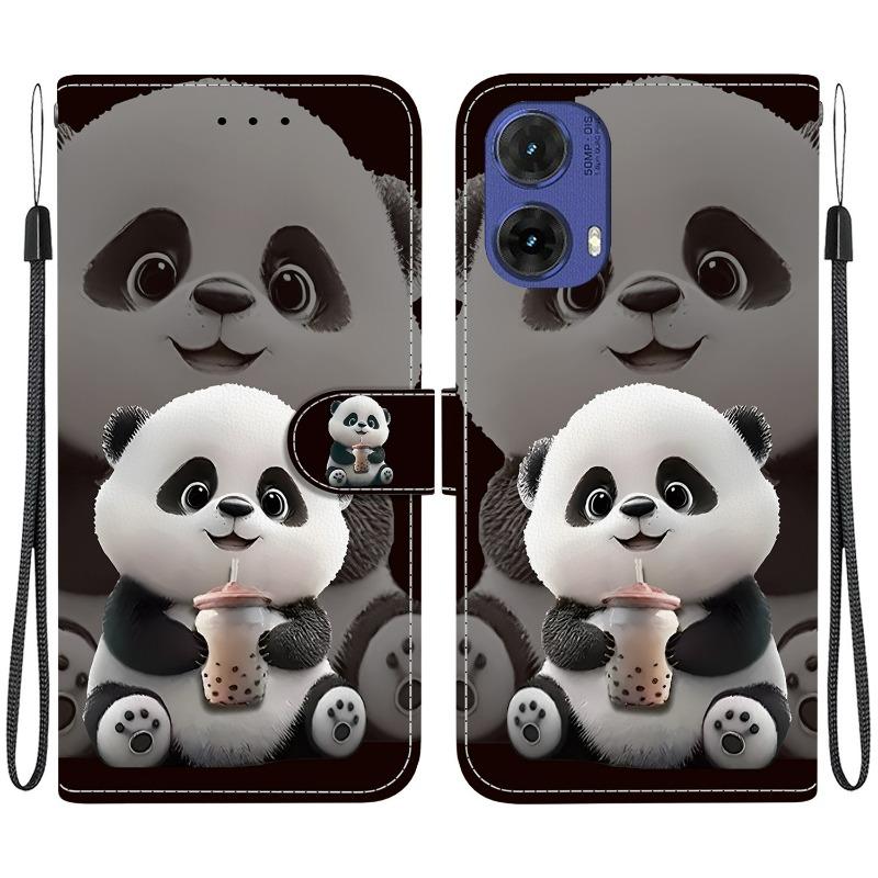 Чехол для телефона из кожи с изображением животных Лев Панда для Motorola MOTO G15 G55 G35 G75 G85 5G G05 Кошелек Флип Коке Магнитные Защитные Чехлы