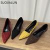 Fashion SUOJIALUN 2025 Autumn Women Pumps Shoes Fashion Pleated Shallow Slip On Single Shoes Pointed Toe Med Heel Dress Pumps Shoes