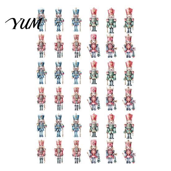 Декор для праздничной подарочной коробки 12/24/36 шт. Рождественский Щелкунчик Деревянные украшения, Акварельный Солдат Подвесное украшение Классический набор украшений для елки,