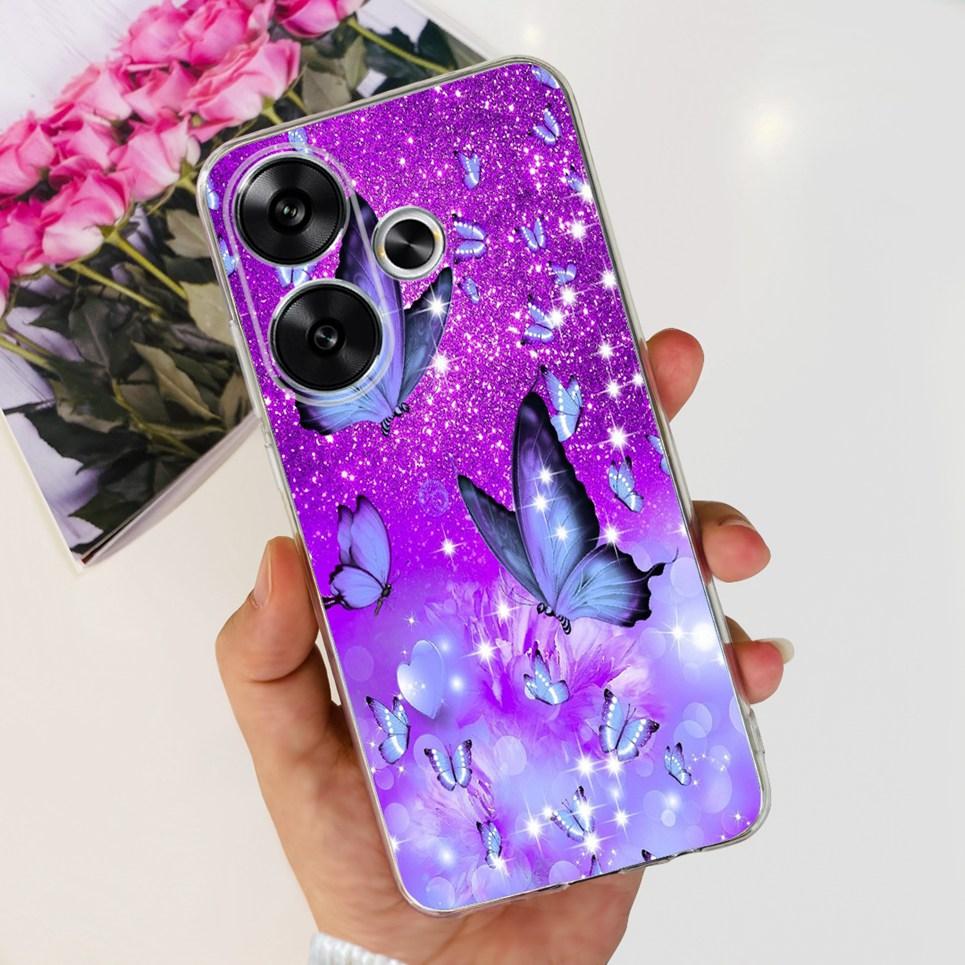Flower Butterfly Women Fashion Back Cover For Xiaomi Redmi Turbo 3 Phone Funda Transparent Soft TPU Silicone Coque For Poco F6