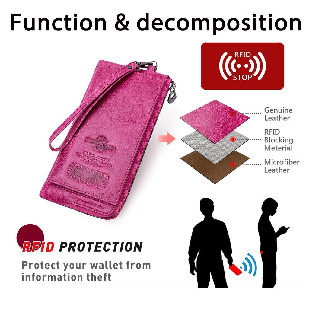 CONTACT'S Genuine Leather RFID Men's Wallet Long Male Purse Man's Clutch Wallets Card Holders