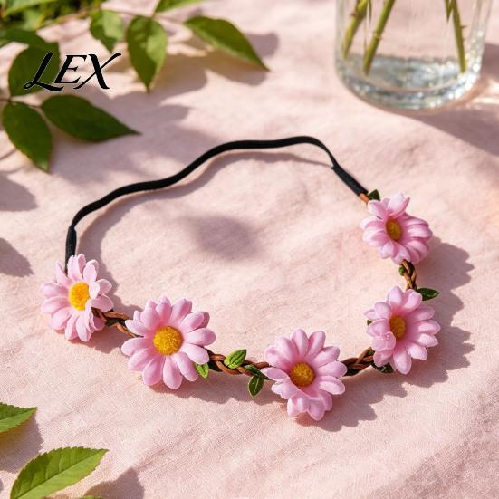 Floral Hair Accessory for Beach Vacation Sunflower/Daisy Wreath Headband Women Girls, Flower Headpiece, Adjustable Travel Photography Silk Crown