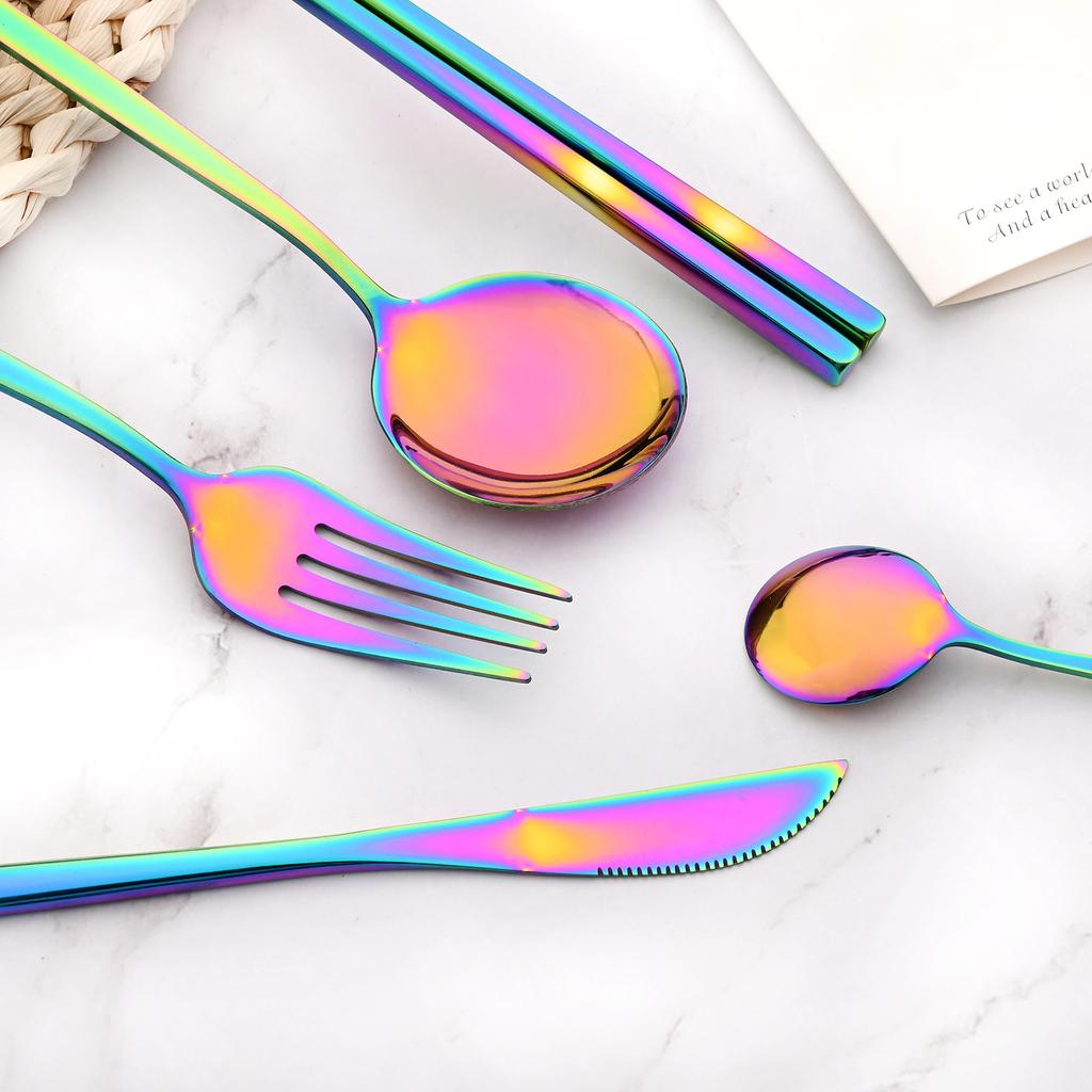 2 шт. портативная черная посуда из нержавеющей стали, набор столовых приборов, ложка, палочки для еды, набор западных обедов, ужинов, дорожная посуда