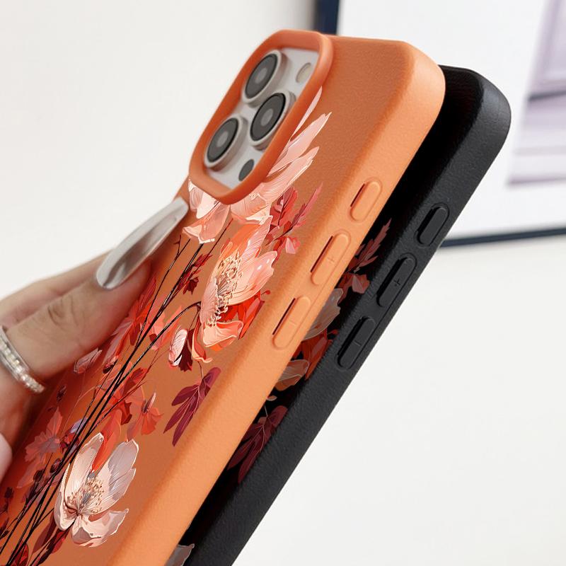 Розовый цветочный узор кожаный текстурный чехол для телефона iPhone 16 Pro 15 14 13 12 Pro Max ударопрочный матовый тонкий однотонный цветной мягкий чехол из термополиуретана с защитой от падений