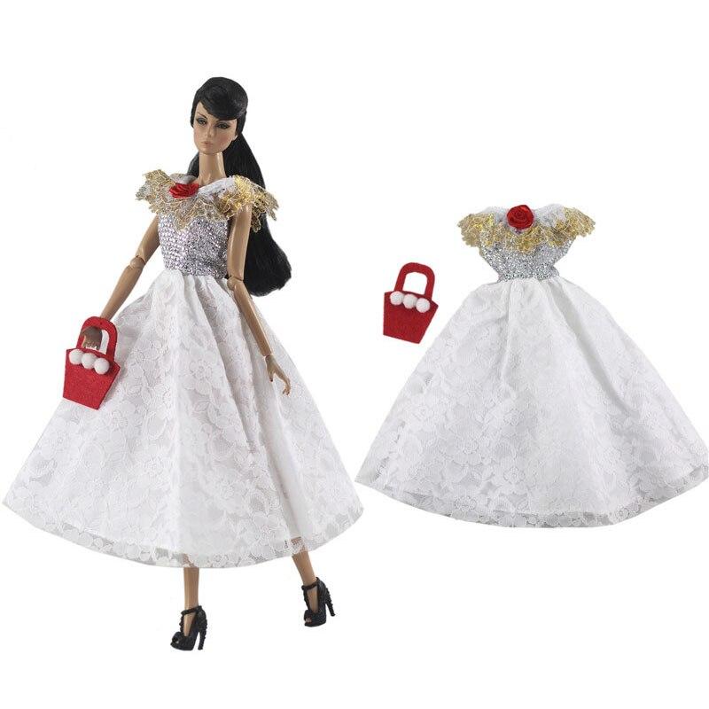 Вечернее платье белого золота для куклы Барби, одежда и кошелек, платье принцессы для кукольного домика Барби, детские игрушки 1:6, аксессуары для кукол