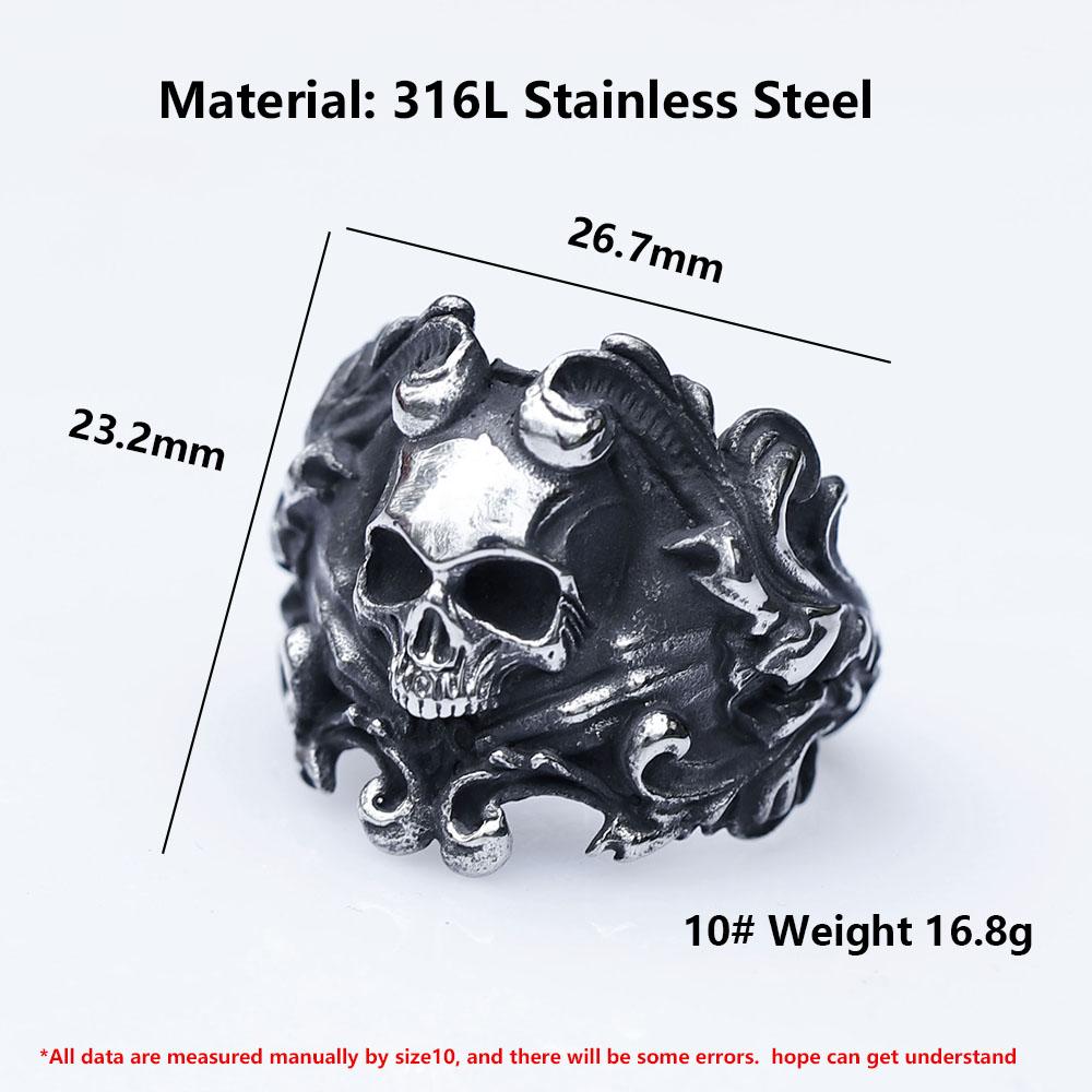 NEW Men's 316L stainless-steel rings Calvarium Skull Devil RING for gothic decorative pattern Jewelry Gift free shipping