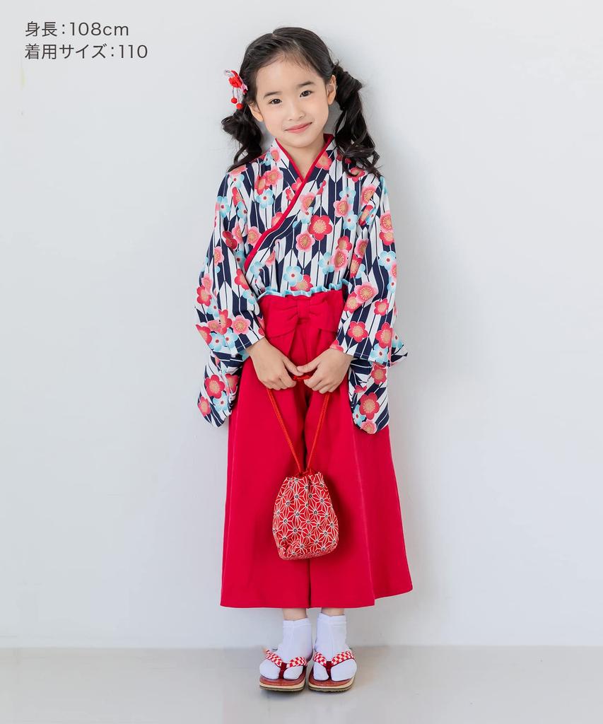 Puff Kids Комплект из 2 предметов в стиле хакама для девочек, малышей, хлопковые штаны, синий, темно-синий, 100 см