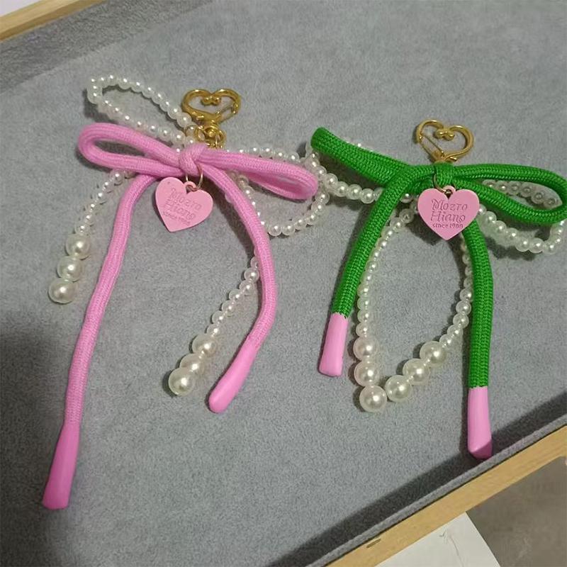 Корейский сладкий жемчужный бант брелок кулон сердце брелок Y2K эстетический держатель для ключей сумка кулон аксессуары