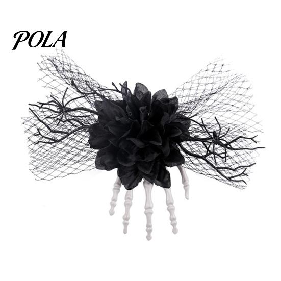 Halloween Hair Jewelry Gothic Skeleton Hand Flowers Clip with Black Mesh, Decorative Pins Skull Bone Claw Hairpin for Girls,Women, Party Costume