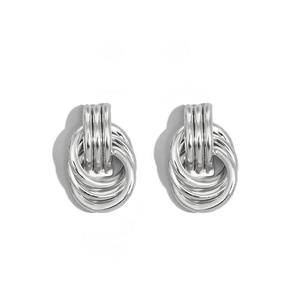 Новые модные массивные металлические геометрические серьги-подвески для женщин, крутые серьги золотого цвета в стиле панк, круглые витые висячие украшения для ушей