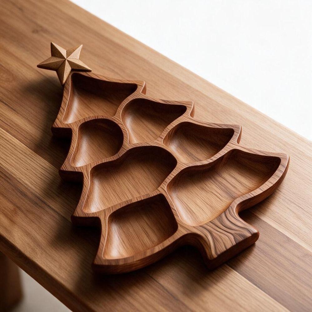 Wooden Christmas Tree Cheese Serving Platter 7 Grids Food Serving Tray Durable Snack Tray Dessert