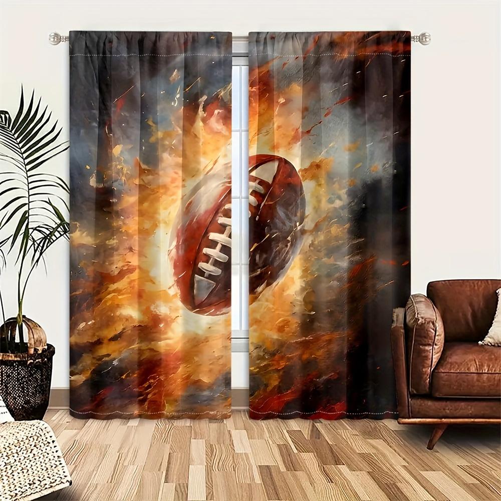 2 панели Спортивные шторы Карман для штанги Абстрактное пламя Баскетбольная тема Декор для стен Подростковая спальня Мужская крутая 3D-мяч Арт Печатные шторы