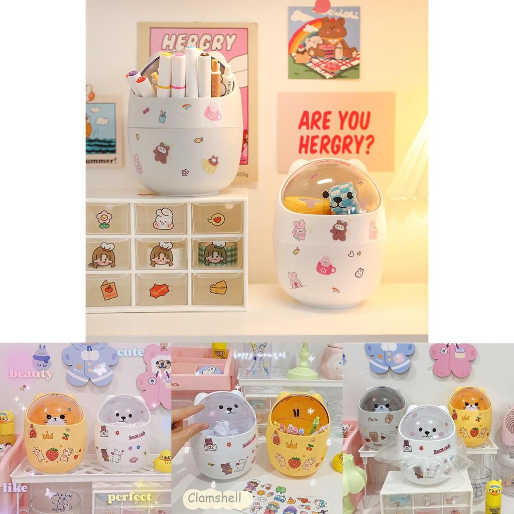 Trash Ins Desktop Can With Lid Mini Cute Storage Box Pencil Organizer Flip