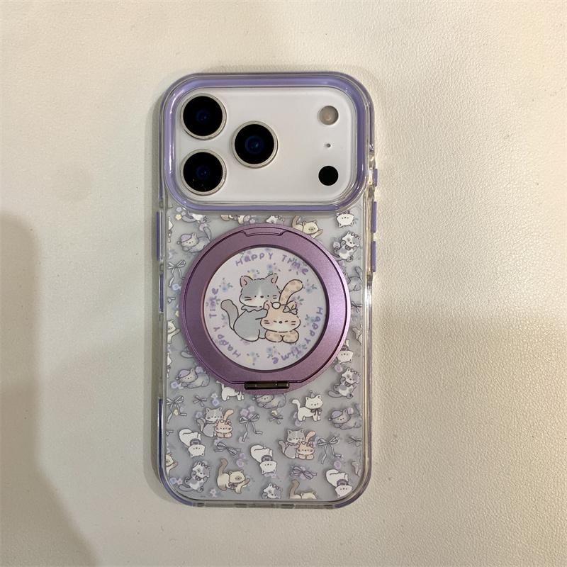 Новый 2026 Милый Мультяшный Кот Кролик Чехол Для Телефона Для iPhone 17 Pro 16 15 14 Pro Max с 360° Подставкой Магнитный Ударопрочный Чехол