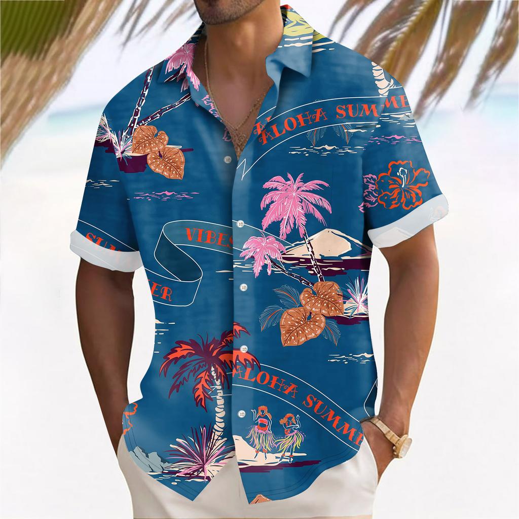Hawaiian Shirt For Men, Men's Vintage Button Down Bowling Shirts Short Sleeve Summer Beach Shirt