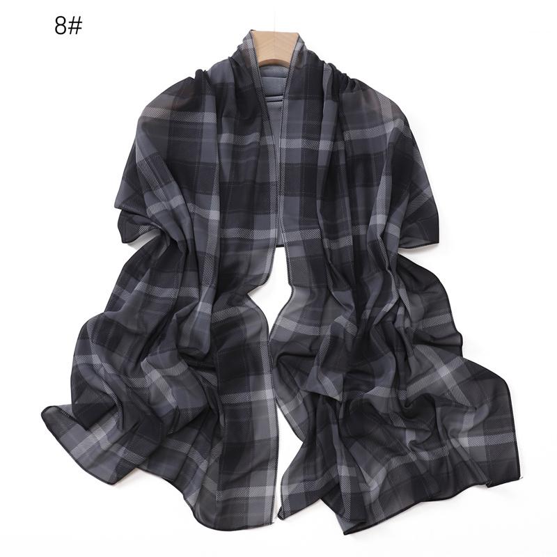 Fashion New Print 175*70cm Classic British Plaid Women Chiffon Hijab Scarf Lady Wraps Shawls Muslim Headband Islamic Scarves
