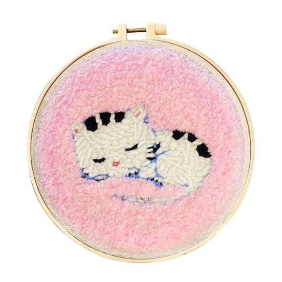 DIY Punch Stitch Kit for Beginners Cartoon Pattern with Punch Needle Hoop Punch Stitch Starter Craft Set for Adults Children