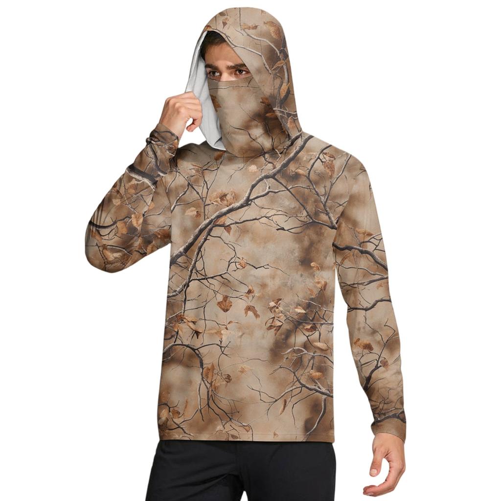 Мужская рубашка с маской Легкая с длинным рукавом Капюшон Для пеших прогулок Рыбалки Для выступлений