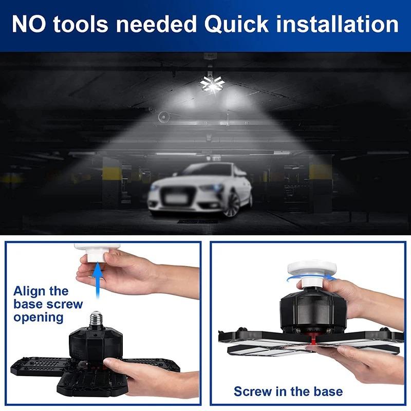 Bright Led Garage Light Deformable Ceiling Lighting with Adjustable Panels Shop Work Lamps for Storage Warehouse Workshop Light