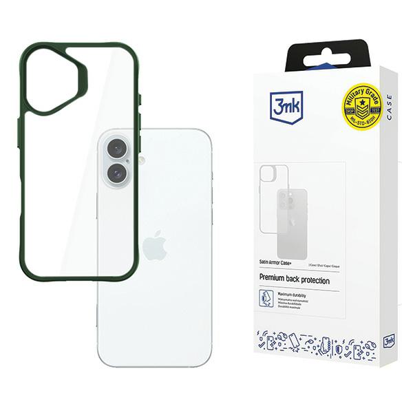 Etui 3Mk Satinarmor+ Case Do Iphone 16 Plus, Przezroczyste Z Zieloną Ramką