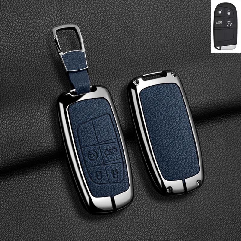Zinc Alloy Leather Car Key Case Cover Shell for Dodge Ram 1500 Journey Charger Dart Challenger Durango Auto Keychain Accessories