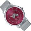 Casio Analog Watch, Metallic Silver/Red, Bracelet
